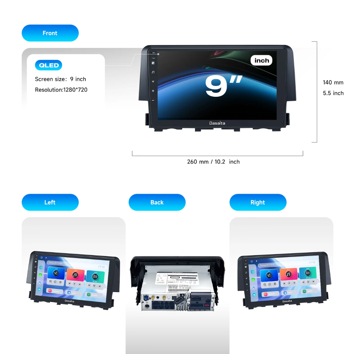 2015-2022 Honda Civic Si/Base/Type R DASAITA Android Radio